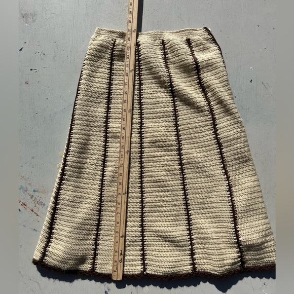 Women's Vintage Knit Weave Skirt Beige Checkered NO TAGS 60s 70s A-Line BOHO - Picture 9 of 12